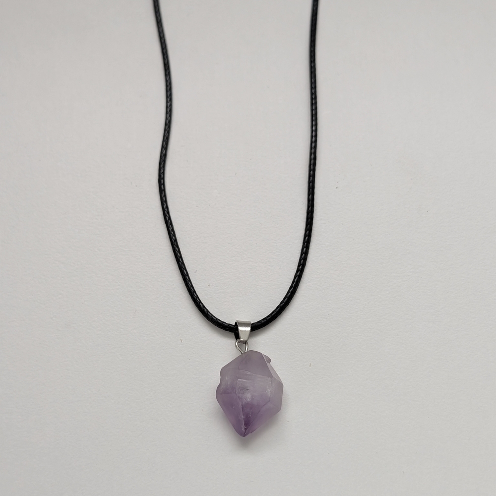 Amethyst Pendant Necklace on Black Cord